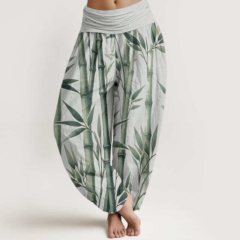 Buddha Stones Pure Cotton Casual Bamboo Leaves Pattern Women's Elastic Waist Harem Pants - MintCream - US22,UK/AU26,EU54 (6XL) - image 0