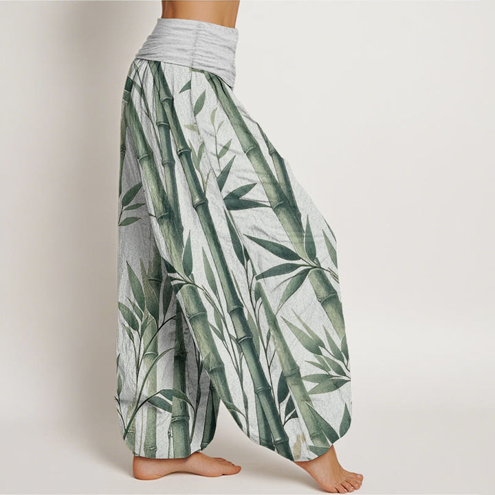 Buddha Stones Pure Cotton Casual Bamboo Leaves Pattern Women's Elastic Waist Harem Pants - image 2