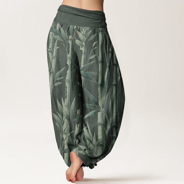 Buddha Stones Pure Cotton Casual Bamboo Leaves Pattern Women's Elastic Waist Harem Pants - image 7