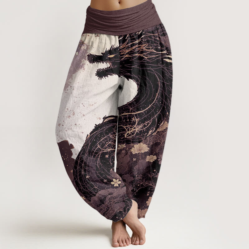 Buddha Stones Pure Cotton Casual Dragon Ancient Tree Pattern Women's Elastic Waist Harem Pants - RosyBrown - US22,UK/AU26,EU54 (6XL) - image 6