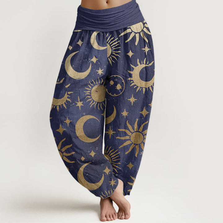 Buddha Stones Pure Cotton Crescent Moon Sun Stars Pattern Design Women's Elastic Waist Harem Pants - SlateBlue - US22,UK/AU26,EU54 (6XL) - image 6