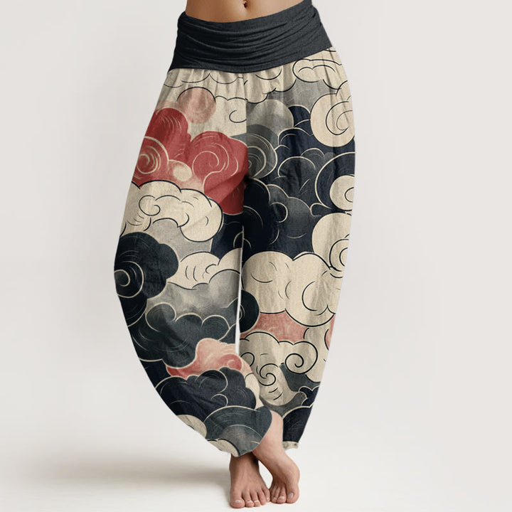 Buddha Stones Pure Cotton Casual Auspicious Clouds Pattern Women's Elastic Waist Harem Pants - Black - US22,UK/AU26,EU54 (6XL) - image 0