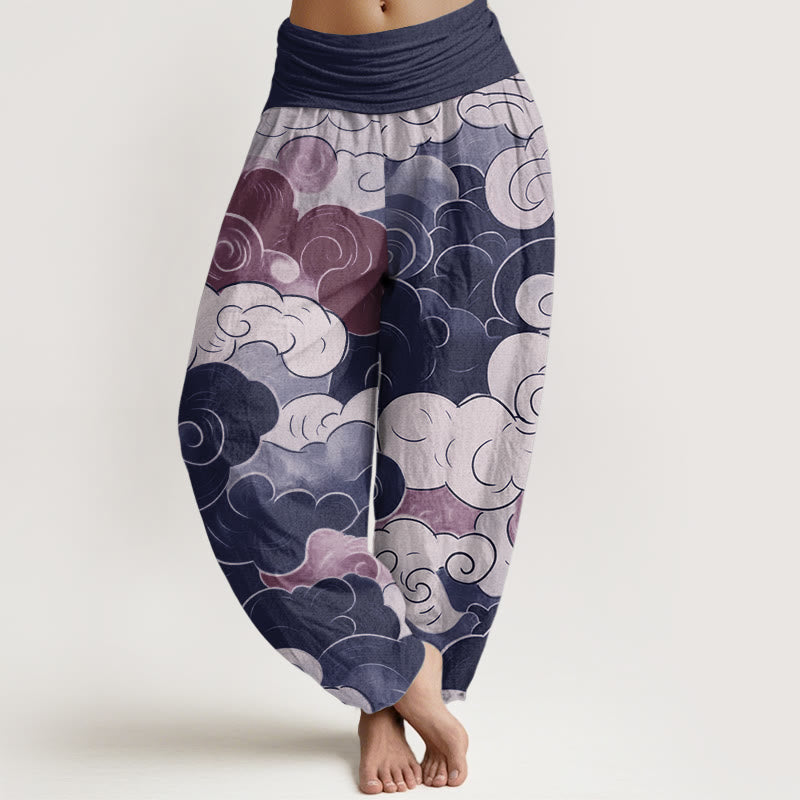 Buddha Stones Pure Cotton Casual Auspicious Clouds Pattern Women's Elastic Waist Harem Pants - DarkSlateBlue - US22,UK/AU26,EU54 (6XL) - image 6