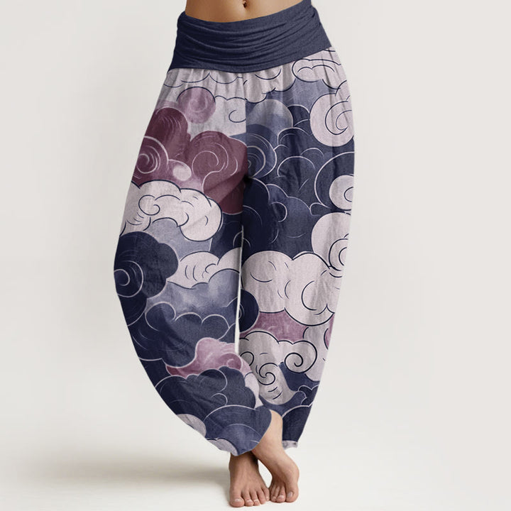 Buddha Stones Pure Cotton Casual Auspicious Clouds Pattern Women's Elastic Waist Harem Pants - DarkSlateBlue - US22,UK/AU26,EU54 (6XL) - image 6
