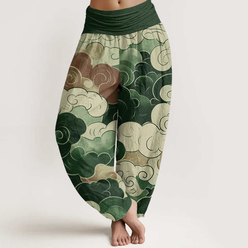 Buddha Stones Pure Cotton Casual Auspicious Clouds Pattern Women's Elastic Waist Harem Pants - Green - US22,UK/AU26,EU54 (6XL) - image 9
