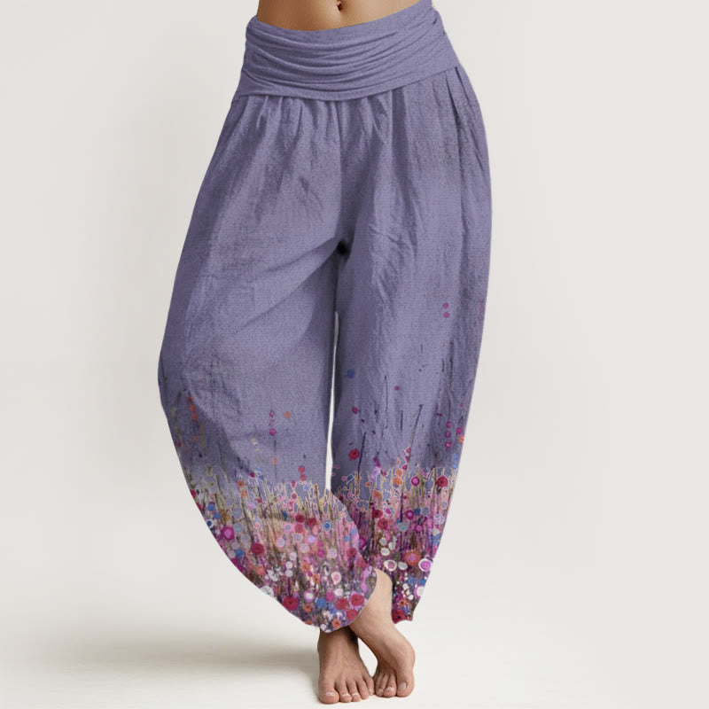 Buddha Stones Pure Cotton Casual Colorful Wildflower Field Pattern Women's Elastic Waist Harem Pants - MediumPurple - US22,UK/AU26,EU54 (6XL) - image 6