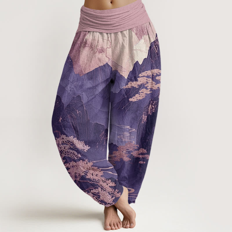 Buddha Stones Casual Mountains Trees Branches Pattern Women's Elastic Waist Harem Pants - DarkOrchid - US22,UK/AU26,EU54 (6XL) - image 7
