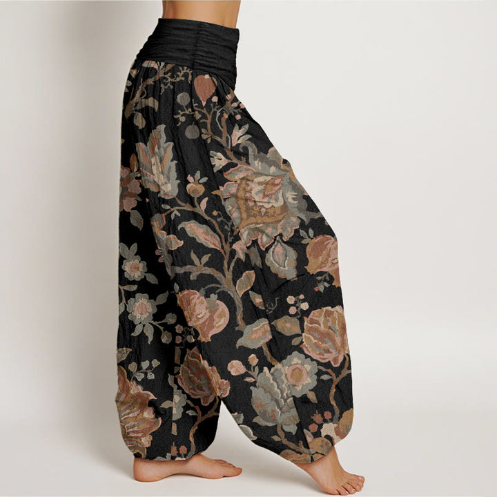 Buddha Stones Pure Cotton Casual Blooming Flowers Buds Design Women's Elastic Waist Harem Pants - image 2