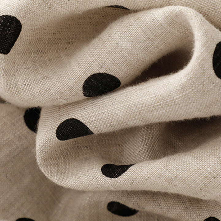 Buddha Stones Summer Polka Dot V-Neck Lace-up Cotton Linen Women's Midi Dress With Pockets - image 19