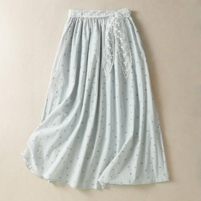 Buddha Stones Small Flowers Elastic Waist Cotton Women's Skirt With Pockets - LightCyan - US8-10,UK/AU12-14,EU40-42 (2XL) - image 20