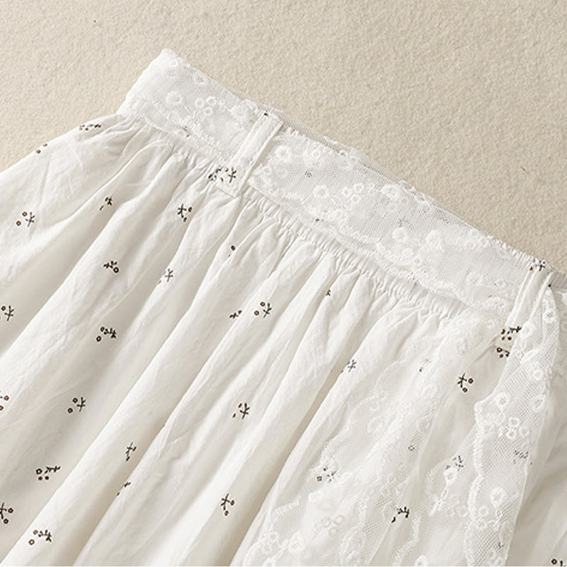 Buddha Stones Small Flowers Elastic Waist Cotton Women's Skirt With Pockets - image 15