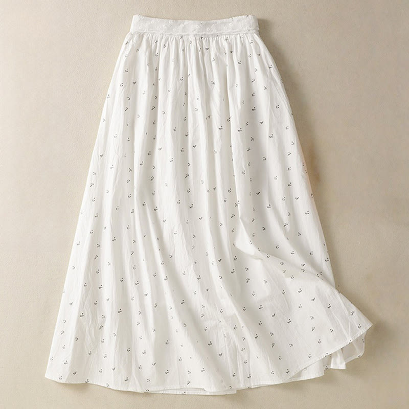 Buddha Stones Small Flowers Elastic Waist Cotton Women's Skirt With Pockets - image 14