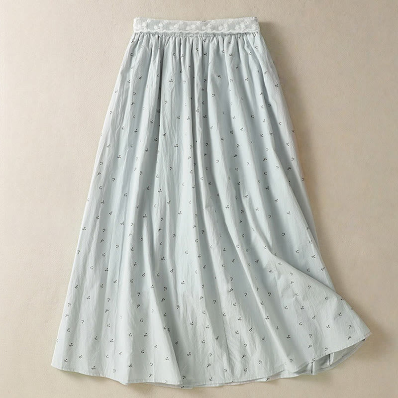 Buddha Stones Small Flowers Elastic Waist Cotton Women's Skirt With Pockets - image 21