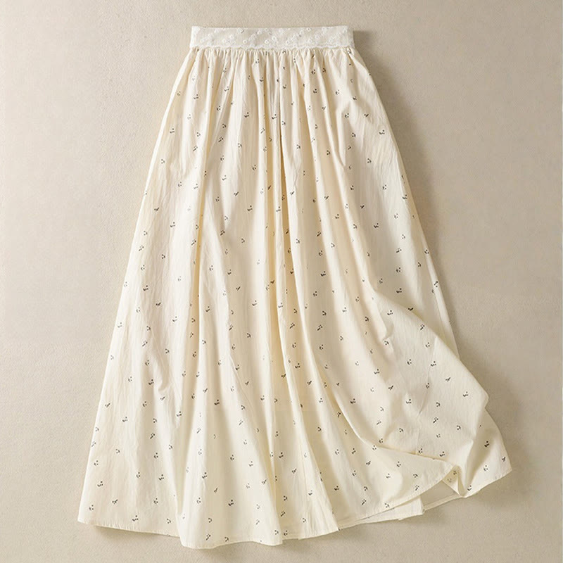 Buddha Stones Small Flowers Elastic Waist Cotton Women's Skirt With Pockets - image 2