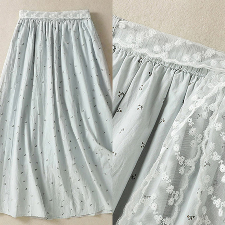 Buddha Stones Small Flowers Elastic Waist Cotton Women's Skirt With Pockets - image 27