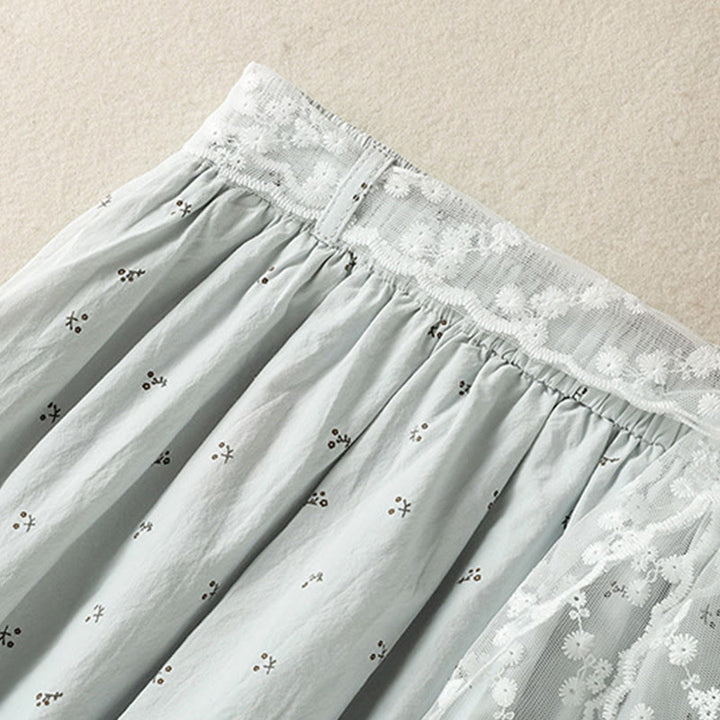 Buddha Stones Small Flowers Elastic Waist Cotton Women's Skirt With Pockets - image 23