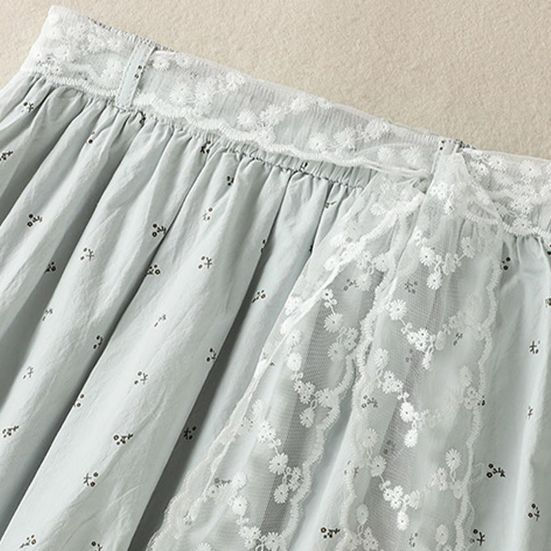 Buddha Stones Small Flowers Elastic Waist Cotton Women's Skirt With Pockets - image 22