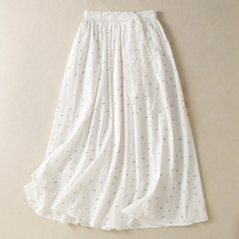 Buddha Stones Small Flowers Elastic Waist Cotton Women's Skirt With Pockets - White - US8-10,UK/AU12-14,EU40-42 (2XL) - image 13