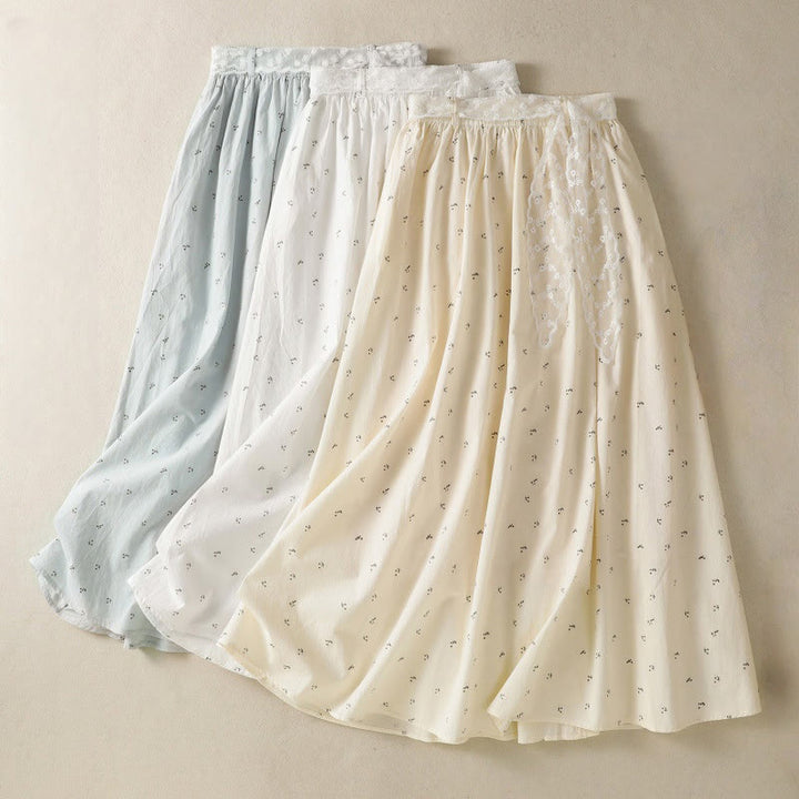 Buddha Stones Small Flowers Elastic Waist Cotton Women's Skirt With Pockets - image 1