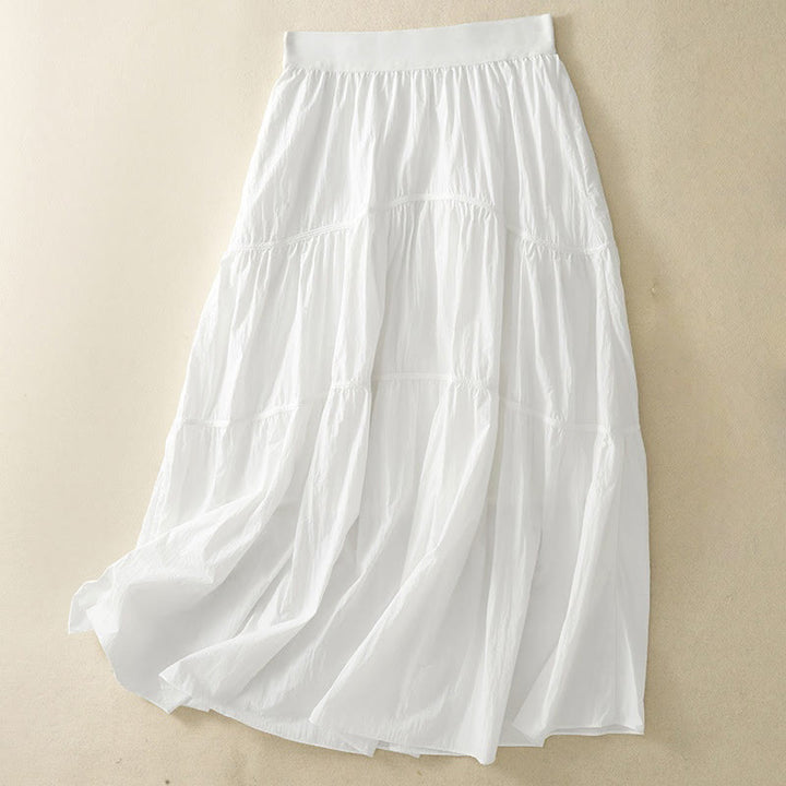 Buddha Stones Simple Lines Elastic Waist Women's Skirt With Pockets - White - US8-10,UK/AU12-14,EU40-42 (XL) - image 0