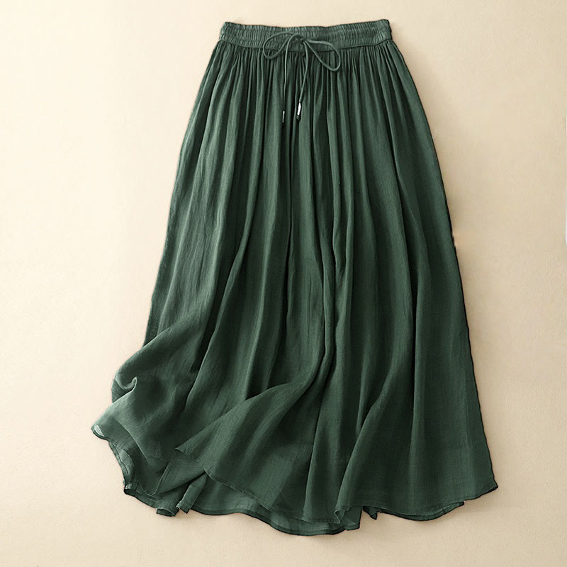 Buddha Stones Summer Solid Color Elastic Waist Drawstring Women's Skirt - Green - US8-10,UK/AU12-14,EU40-42 (2XL) - image 5