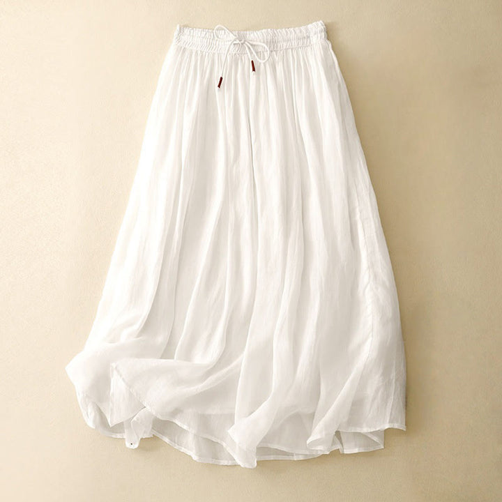 Buddha Stones Summer Solid Color Elastic Waist Drawstring Women's Skirt - White - US8-10,UK/AU12-14,EU40-42 (2XL) - image 0