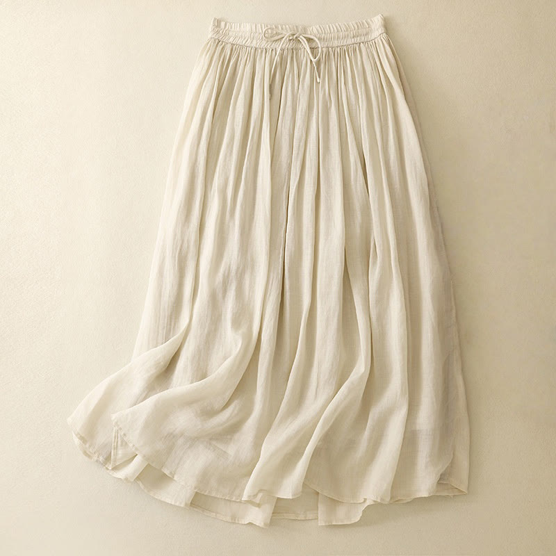 Buddha Stones Summer Solid Color Elastic Waist Drawstring Women's Skirt - Beige - US8-10,UK/AU12-14,EU40-42 (2XL) - image 20