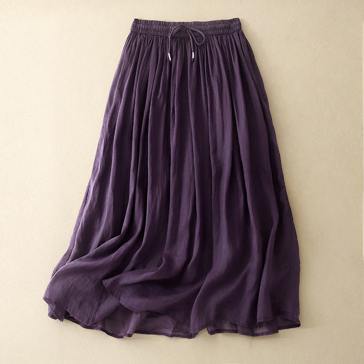 Buddha Stones Summer Solid Color Elastic Waist Drawstring Women's Skirt - DarkMagenta - US8-10,UK/AU12-14,EU40-42 (2XL) - image 9