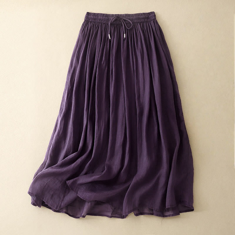 Buddha Stones Summer Solid Color Elastic Waist Drawstring Women's Skirt - DarkMagenta - US8-10,UK/AU12-14,EU40-42 (2XL) - image 9