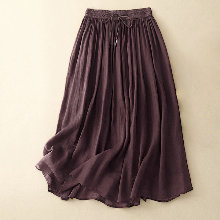 Buddha Stones Summer Solid Color Elastic Waist Drawstring Women's Skirt - SaddleBrown - US8-10,UK/AU12-14,EU40-42 (2XL) - image 16