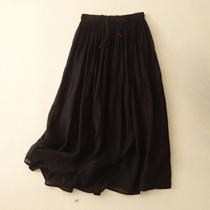 Buddha Stones Summer Solid Color Elastic Waist Drawstring Women's Skirt - Black - US8-10,UK/AU12-14,EU40-42 (2XL) - image 12