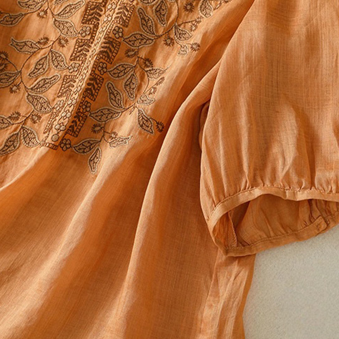 Buddha Stones Embroidered Lace Casual Women's Cotton Linen Half Sleeve T-shirt - image 3