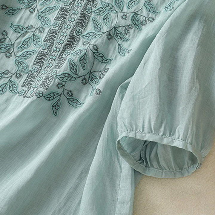 Buddha Stones Embroidered Lace Casual Women's Cotton Linen Half Sleeve T-shirt - image 18