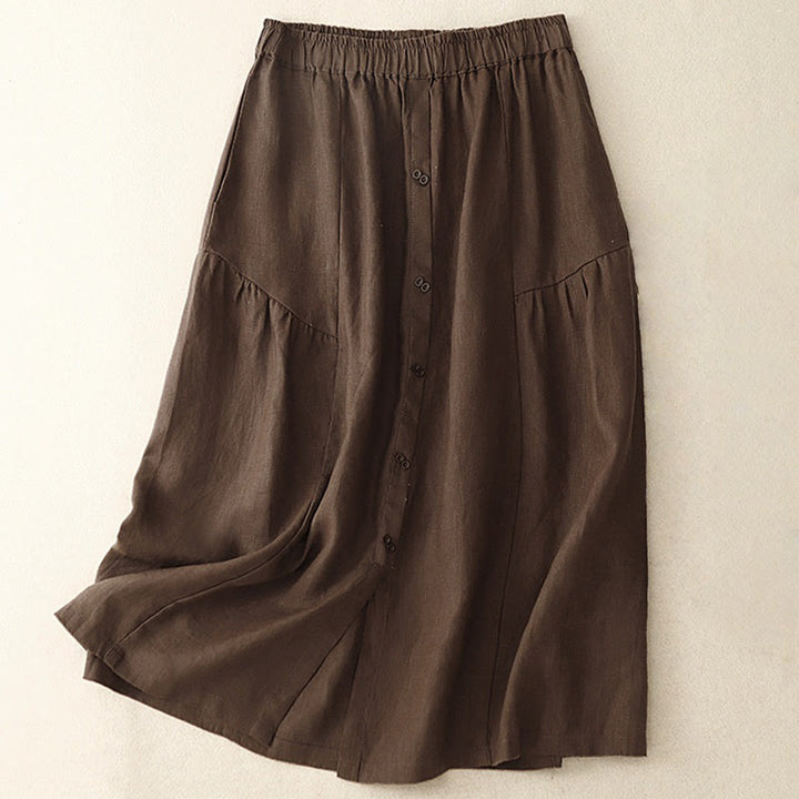 Buddha Stones A-line Buttons Slit Design Elastic Waist Cotton Women's Skirt With Pockets - Sienna - US12,UK/AU16,EU44 (2XL) - image 0