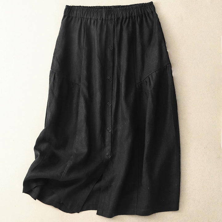 Buddha Stones A-line Buttons Slit Design Elastic Waist Cotton Women's Skirt With Pockets - Black - US12,UK/AU16,EU44 (2XL) - image 6