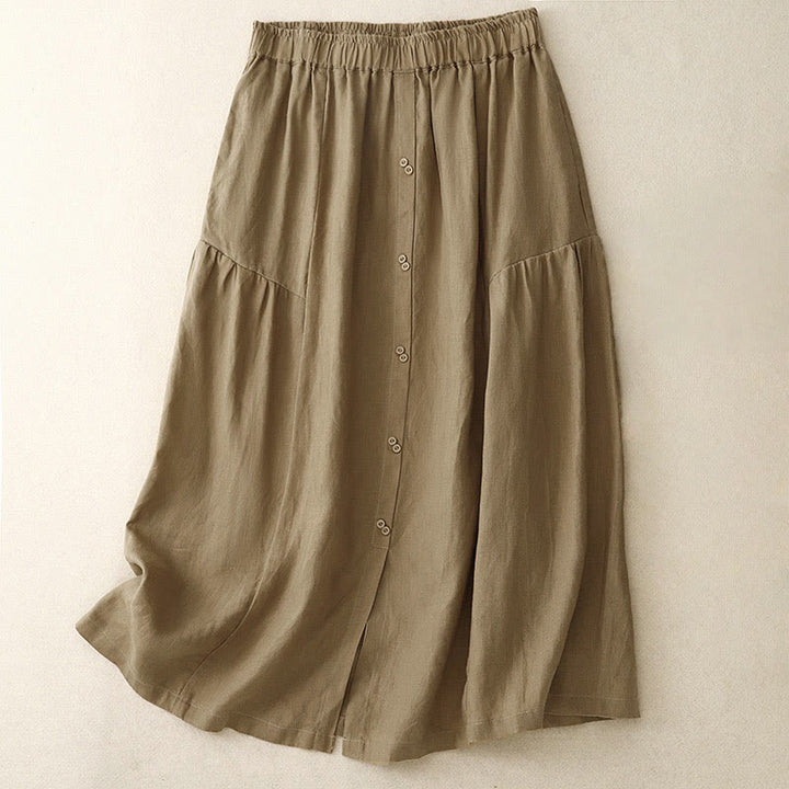 Buddha Stones A-line Buttons Slit Design Elastic Waist Cotton Women's Skirt With Pockets - Tan - US12,UK/AU16,EU44 (2XL) - image 19