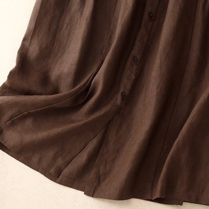 Buddha Stones A-line Buttons Slit Design Elastic Waist Cotton Women's Skirt With Pockets - image 5