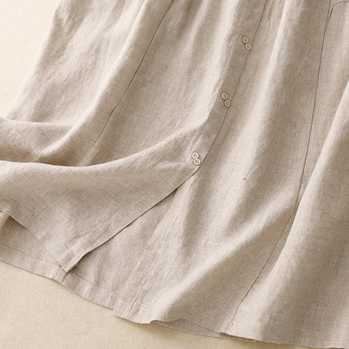 Buddha Stones A-line Buttons Slit Design Elastic Waist Cotton Women's Skirt With Pockets - image 13