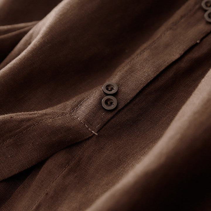 Buddha Stones A-line Buttons Slit Design Elastic Waist Cotton Women's Skirt With Pockets - image 3