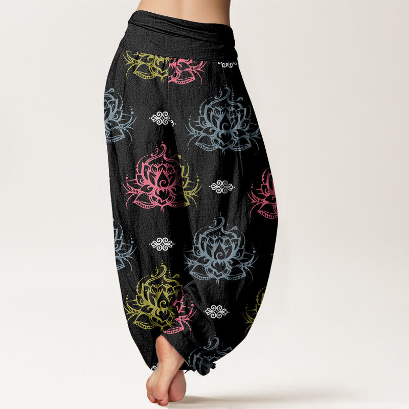 Buddha Stones Casual Various Colors Lotus Flowers Pattern Women's Harem Pants - image 1