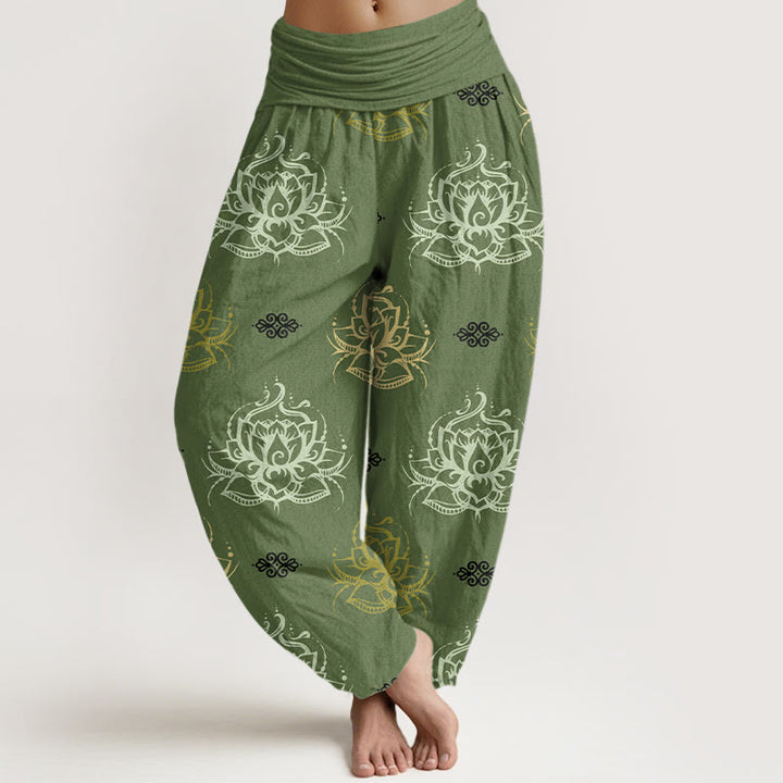 Buddha Stones Casual Various Colors Lotus Flowers Pattern Women's Harem Pants - OliveDrab - US22,UK/AU26,EU54 (6XL) - image 4
