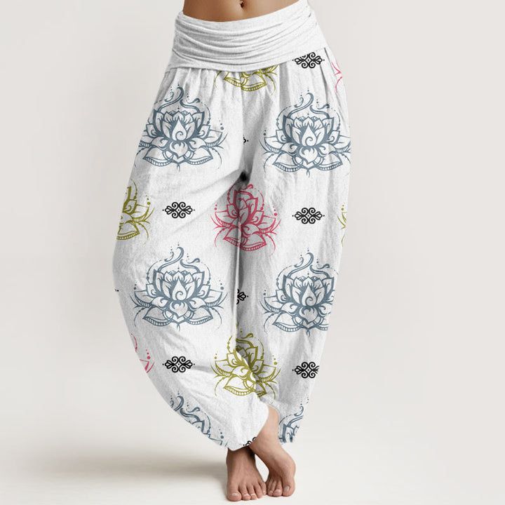 Buddha Stones Casual Various Colors Lotus Flowers Pattern Women's Harem Pants - White - US22,UK/AU26,EU54 (6XL) - image 7