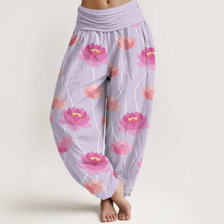 Buddha Stones Casual Lotus Flowers Pattern Women's Harem Pants - Lavender - US22,UK/AU26,EU54 (6XL) - image 0