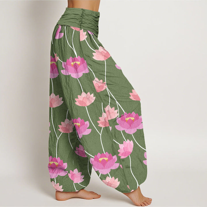Buddha Stones Casual Lotus Flowers Pattern Women's Harem Pants - image 6