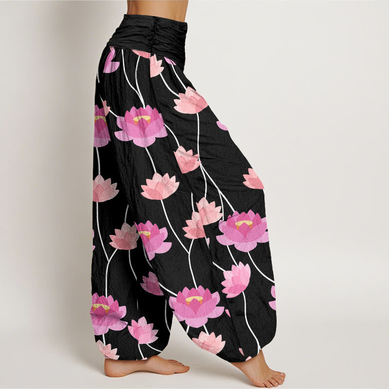 Buddha Stones Casual Lotus Flowers Pattern Women's Harem Pants - image 9