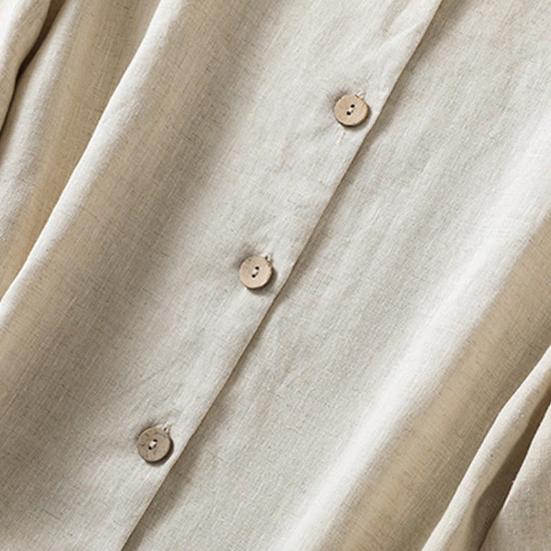 Buddha Stones Spring Plain Buttons Design V-Neck Long Sleeve Women's Cotton Linen Shirt - image 5