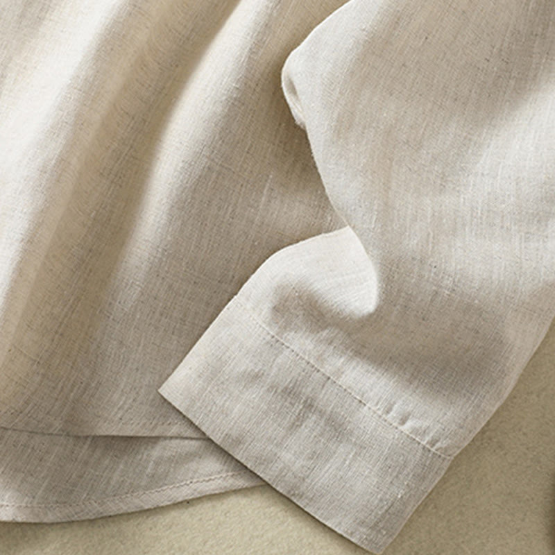 Buddha Stones Spring Plain Buttons Design V-Neck Long Sleeve Women's Cotton Linen Shirt - image 7