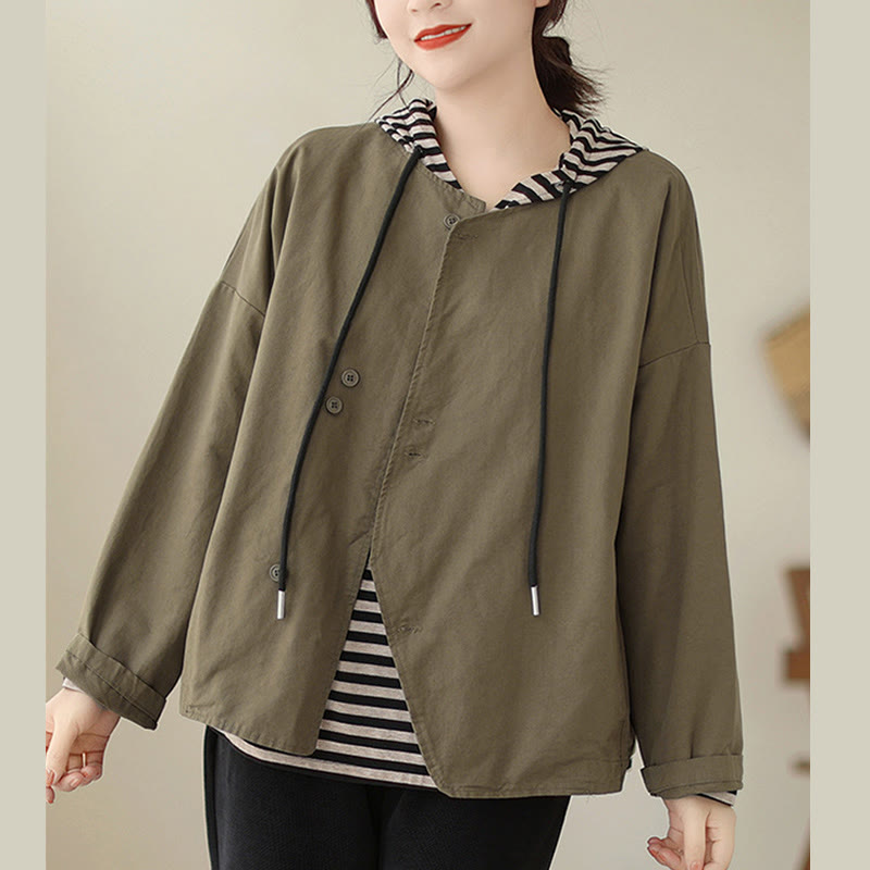 Buddha Stones Spring Plain Asymmetry Design Long Sleeve Women's Cotton Linen Jacket With Pockets - Olive - US12,UK/AU16,EU44 (2XL) - image 11