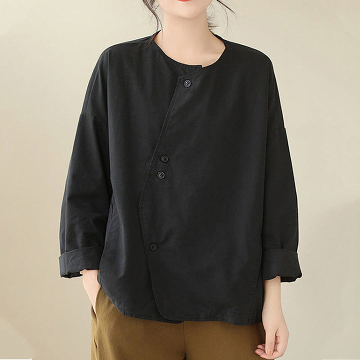 Buddha Stones Spring Plain Asymmetry Design Long Sleeve Women's Cotton Linen Jacket With Pockets - image 22