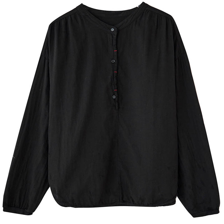 Buddha Stones Commute Spring Plain Half Buttons Simple Design Women's Cotton Linen Long Sleeve Shirt - image 6